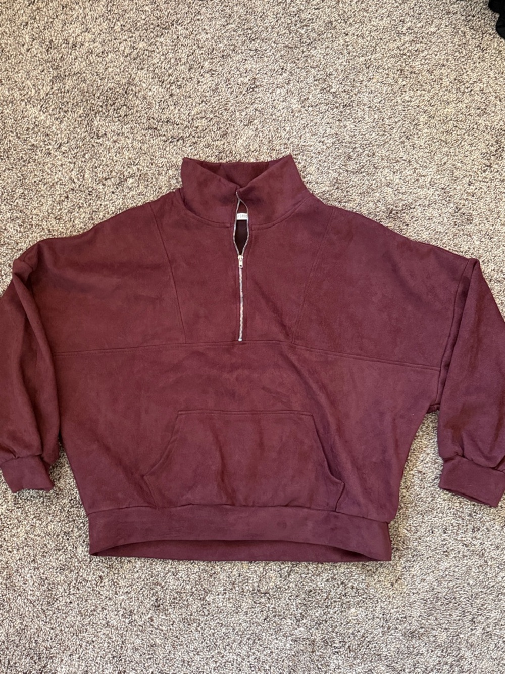 Women's Half-Zip Pullover Sweatshirt - Burgundy Sueded